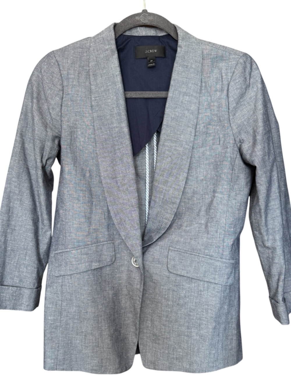 J.Crew Light Blue Linen & Cotton Blend Blazer 7/8 Sleeve Sz 2P